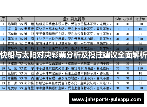 快船与太阳对决彩票分析及投注建议全面解析