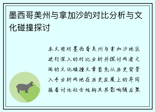 墨西哥美州与拿加沙的对比分析与文化碰撞探讨